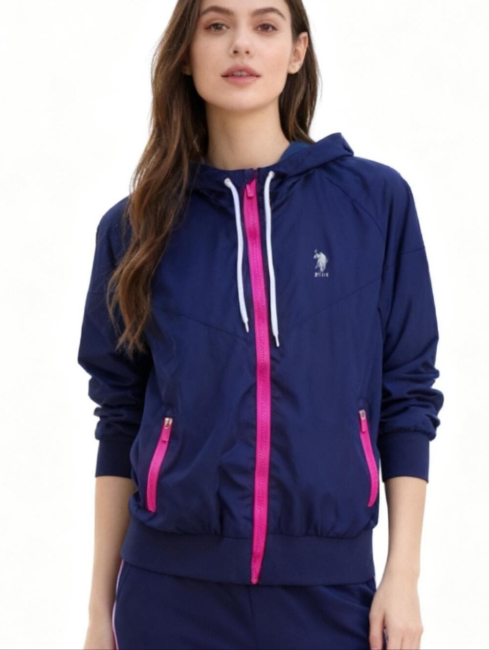 U.S. Polo Assn. Women's Hooded Full-Zip Navy Jacket Size L